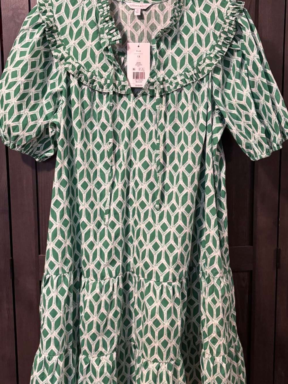 Crown and Ivy Green Ruffle Yoke Mini Dress 1x w/pockets NWT - Picture 4 of 4